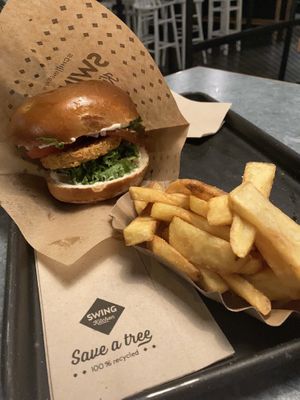 The schnitzel burger is the right choice!   at Swing Kitchen - Schwedenplatz in Vienna