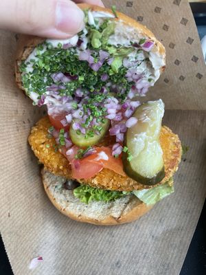 Inside the Vienna burger   at Swing Kitchen - Schwedenplatz in Vienna