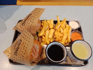 Great vegan burgers, tasty fries and nice sauces. at Swing Kitchen - Schwedenplatz in Vienna