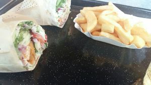 Kitchen wrap and fries at Swing Kitchen - Schwedenplatz in Vienna