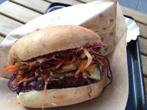 Cheese burger close up at Swing Kitchen - Schwedenplatz in Vienna