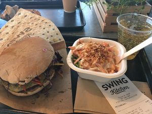 Cheeseburger with Cole slaw and Apple Soda at Swing Kitchen - Schwedenplatz in Vienna