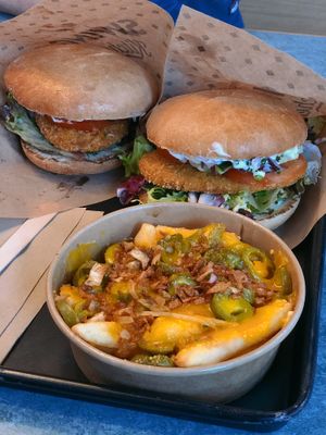Schnitzels and jalapeño fries  at Swing Kitchen - Schwedenplatz in Vienna