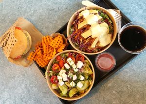 I asked for the burger with no bread and they made it on a salad bed!  at Swing Kitchen - Schwedenplatz in Vienna