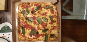 Square pie with mozzarella and basil at 20th Street Pizza in Philadelphia