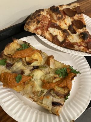 Hot potato and pepperoni slices as big as your head  at 20th Street Pizza in Philadelphia