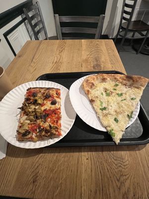 Veggie pizza and white pizza  at 20th Street Pizza in Philadelphia