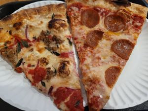 Slice of haymaker & slice of pepperoni at 20th Street Pizza in Philadelphia