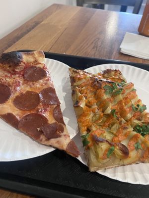 Pepperoni and hot potato   at 20th Street Pizza in Philadelphia