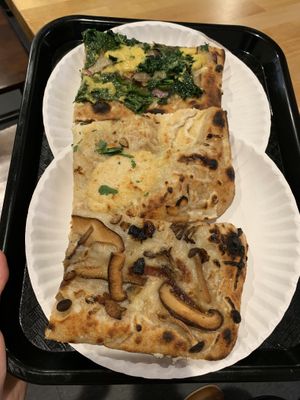 The white pizza (middle) is my favorite ! at 20th Street Pizza in Philadelphia