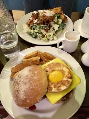 Brunch burger and Caesar salad at The Carrot's Tail in Rathmines