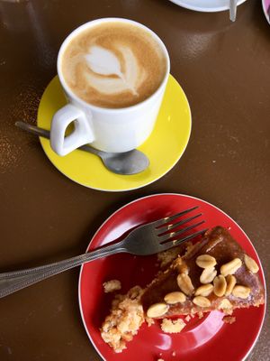 Peanut cake and oat latte  at The Carrot's Tail in Rathmines