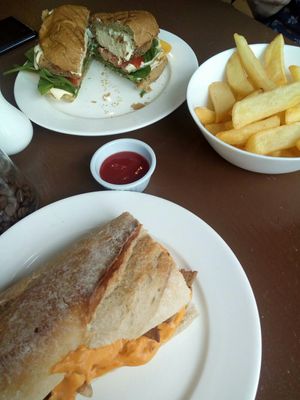 Steak and cheese sandwich & Chikon burger at The Carrot's Tail in Rathmines