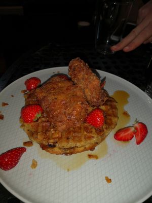 Waffles and chinken at The Carrot's Tail in Rathmines