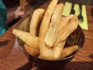 Sage and onion seasoned fries at The Crooked Billet in Bromley