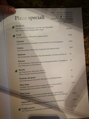 Menu with declaration of vegan items at Il Pomodoro in Herisau