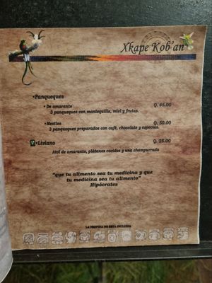Speisekarte at Xkape Kob'an in Coban