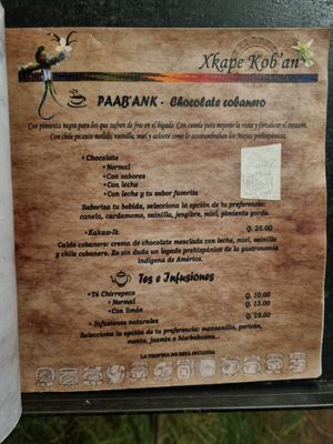 Speisekarte at Xkape Kob'an in Coban