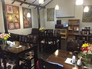 Inside at El Tomillo Café in Pisac