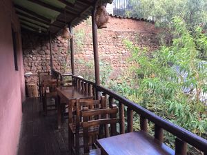 Outside at El Tomillo Café in Pisac