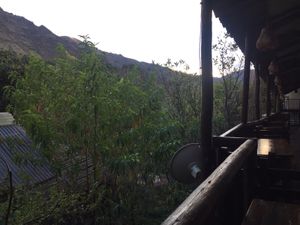 Terrace & view at El Tomillo Café in Pisac
