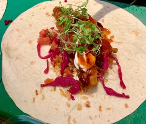 Seitan tinga burrito (just before it was wrapped) at A Tribe Called Veg in Brighton