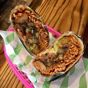 Black bean and plantain burrito (with a bit of extra seitan added in) at A Tribe Called Veg in Brighton