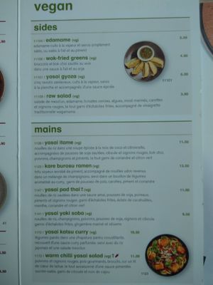 Vegan starters and mains at Wagamama in Paris