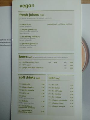 Vegan beverages at Wagamama in Paris