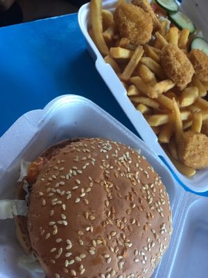 Burger, fries and soya nuggets  at Nørresundby Pizza in Aalborg
