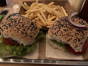 Next burger de Etosha con fritas   at Guacamole in Montevideo