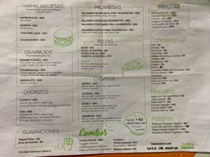 Menu at Guacamole in Montevideo