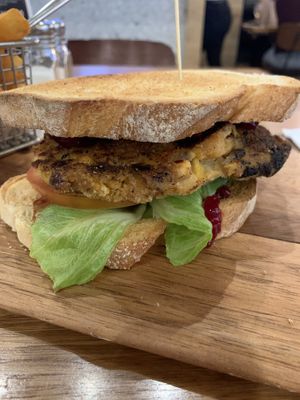 veggie burger with beetroot relish at The Groove Train in Cannington