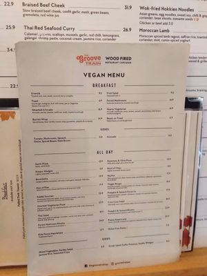 Vegan menu at The Groove Train in Cannington
