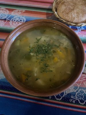 Vegetable soup with noodles  at El Germen in Sucre