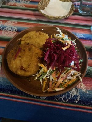 Potato patties and vegetables  at El Germen in Sucre