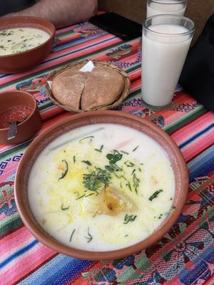 Sopa de maní (I think, it didn’t taste like peanuts at all). The staff said the drink was soy milk 👍🏼  at El Germen in Sucre