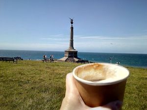 Delicious soya cappuccino takeaway (during lockdown) at Dragonfly Bistro in Aberystwyth