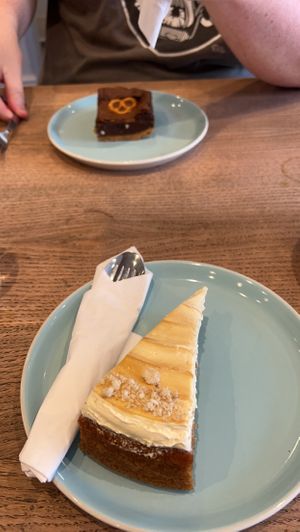 Banana and caramel cake and the pretzel brownie   at Dragonfly Bistro in Aberystwyth