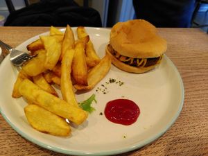 Burger and chips (January 2024) at Dragonfly Bistro in Aberystwyth