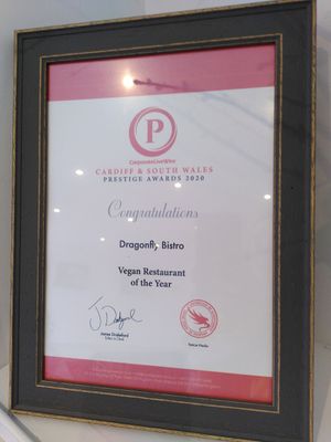 An award (February 2024) at Dragonfly Bistro in Aberystwyth