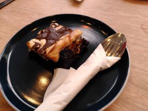 Chocolate brownie cheesecake (February 2024) at Dragonfly Bistro in Aberystwyth