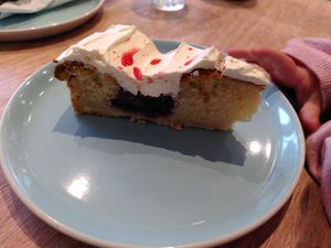 Strawberry cake (March 2026) at Dragonfly Bistro in Aberystwyth