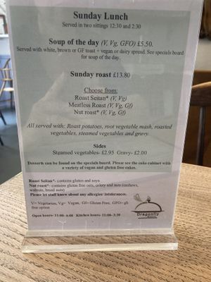 Sunday lunch menu - yum  at Dragonfly Bistro in Aberystwyth