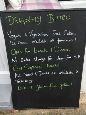 Sign outside at Dragonfly Bistro in Aberystwyth