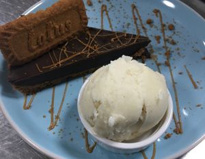 Biscoff & Chocolate Tart (Vegan) at Dragonfly Bistro in Aberystwyth
