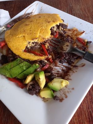 stuffed arepa at Quero Arepa in Cartagena