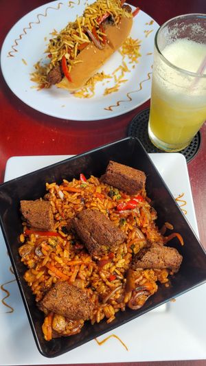 Fried Rice with vegan Sausage at Quero Arepa in Cartagena