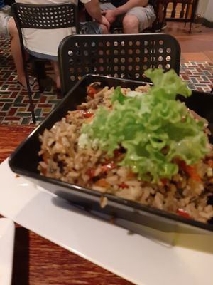 Thai rice was amazing with vegan sausages  at Quero Arepa in Cartagena