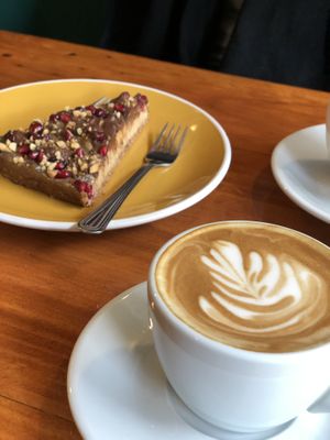 Torta and cappuccino  at Trama in Valparaiso